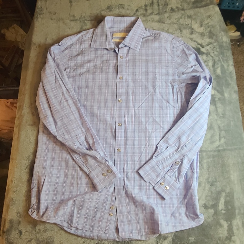 Mens Michael Kors  Long Sleeve Button Up Plaid Shirt Size 16 X 34/35 Blue Red